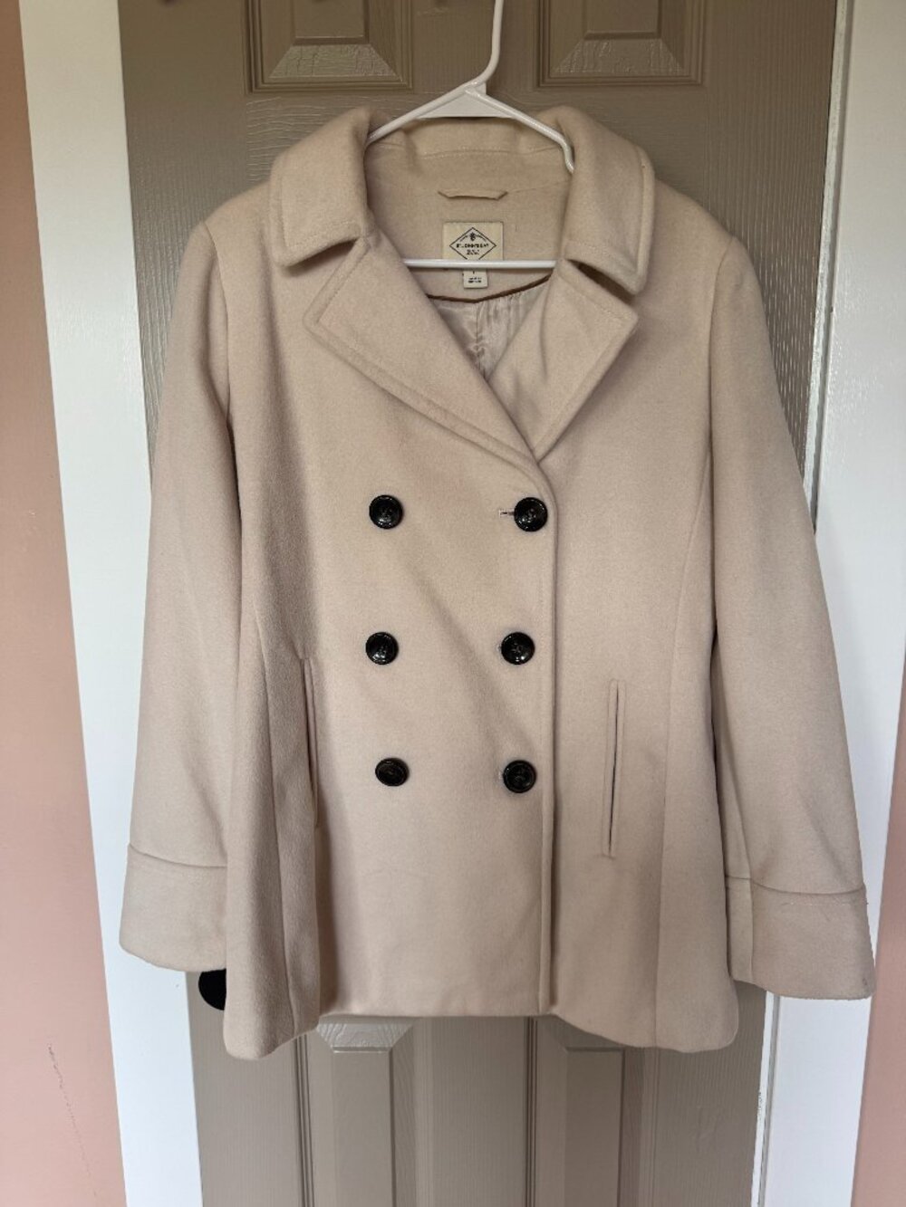 St. John’s Bay Women’s L Ivory Wool Blend Double Breasted Peacoat